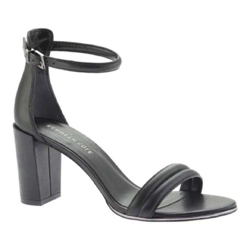 Kenneth Cole Black Leather Ankle-Strap Block Heel Sandal